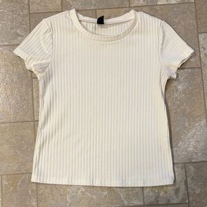 SHEIN Cream Ribbed Short Sleeve Top